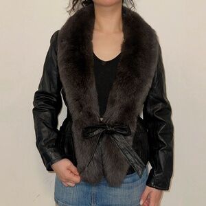 Black Lambskin Leather Jacket with Fox Fur Collar